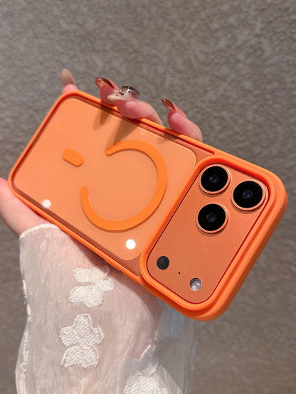 Minimalist Magnetic Thick Orange Edged Transparent Phone Case Compatible With IPhone 17 Pro Max/17 Pro/17/17 Air/16 Pro Max/16/16 Pro/16 Plus/15/15 Pro Max/15 Pro/11/12/13/14 Pro Max/11 Pro Max/12 Pro
