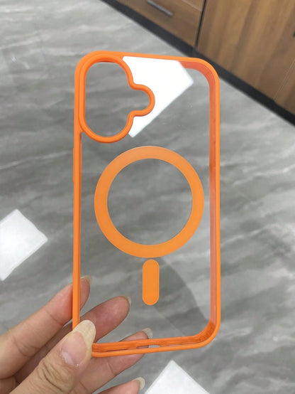 Minimalist Magnetic Thick Orange Edged Transparent Phone Case Compatible With IPhone 17 Pro Max/17 Pro/17/17 Air/16 Pro Max/16/16 Pro/16 Plus/15/15 Pro Max/15 Pro/11/12/13/14 Pro Max/11 Pro Max/12 Pro