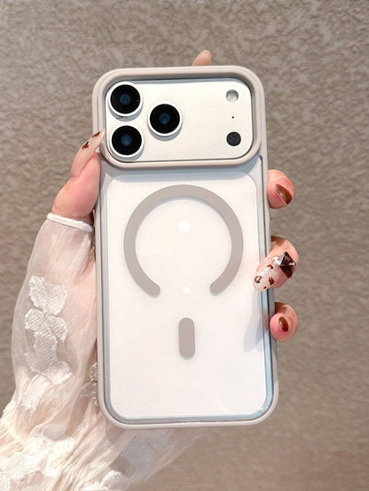 Minimalist Magnetic Thick Orange Edged Transparent Phone Case Compatible With IPhone 17 Pro Max/17 Pro/17/17 Air/16 Pro Max/16/16 Pro/16 Plus/15/15 Pro Max/15 Pro/11/12/13/14 Pro Max/11 Pro Max/12 Pro