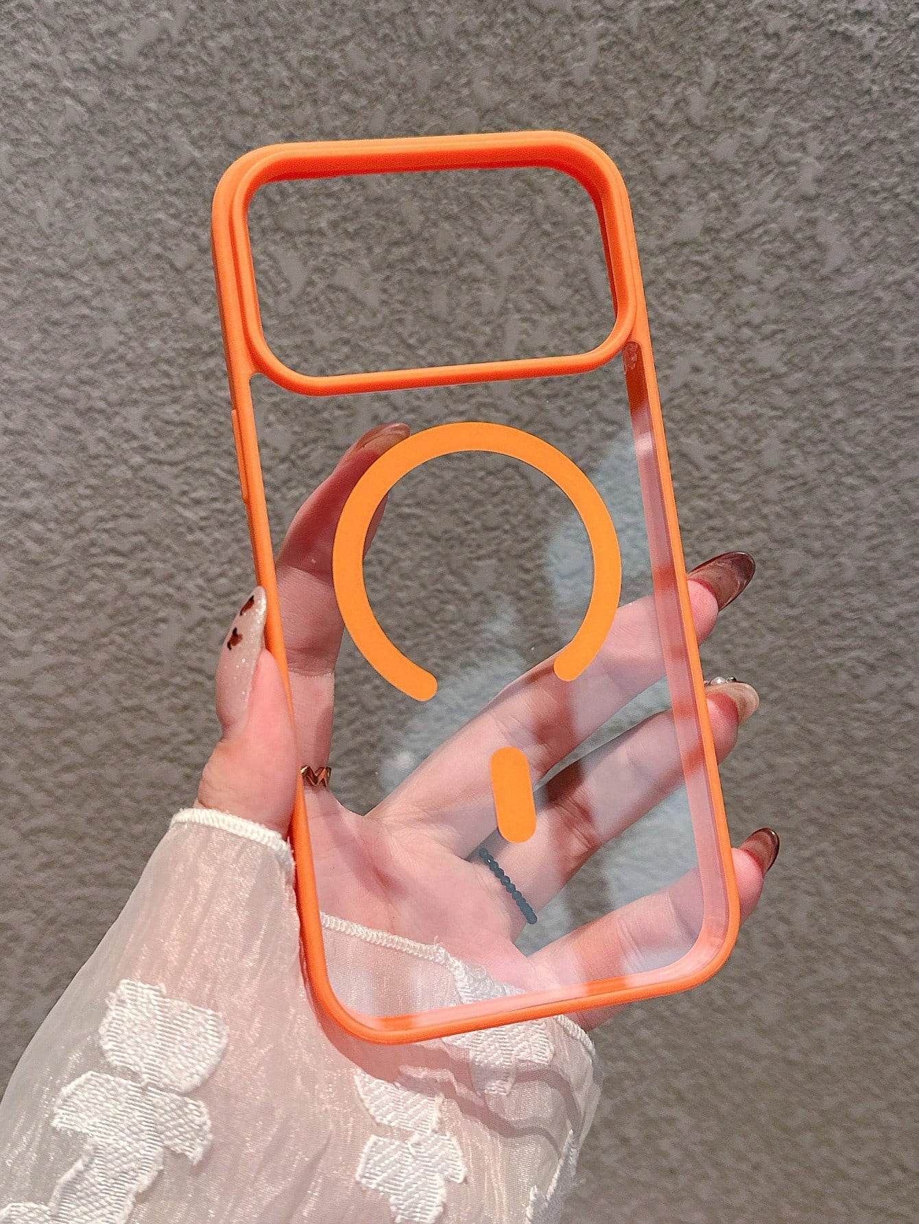 Minimalist Magnetic Thick Orange Edged Transparent Phone Case Compatible With IPhone 17 Pro Max/17 Pro/17/17 Air/16 Pro Max/16/16 Pro/16 Plus/15/15 Pro Max/15 Pro/11/12/13/14 Pro Max/11 Pro Max/12 Pro