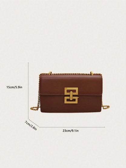 Minimalist Metal Decor Chain Shoulder Bag, Elegant PU Crossbody Bag, Flap Shoulder Bag, Women's Fashion Handbag & Phone Pouch
