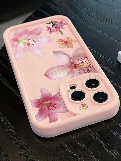 Minimalist Pink TPU Flower Element Shockproof Pattern 1pc Phone Case Compatible With IPhone 16 Pro Max/15 Plus/14/13/12/11/8P/XS Max And Galaxy S24 Ultra/S23 FE/S22/S21/S20/A52S/A15/A03 Spring Gift In