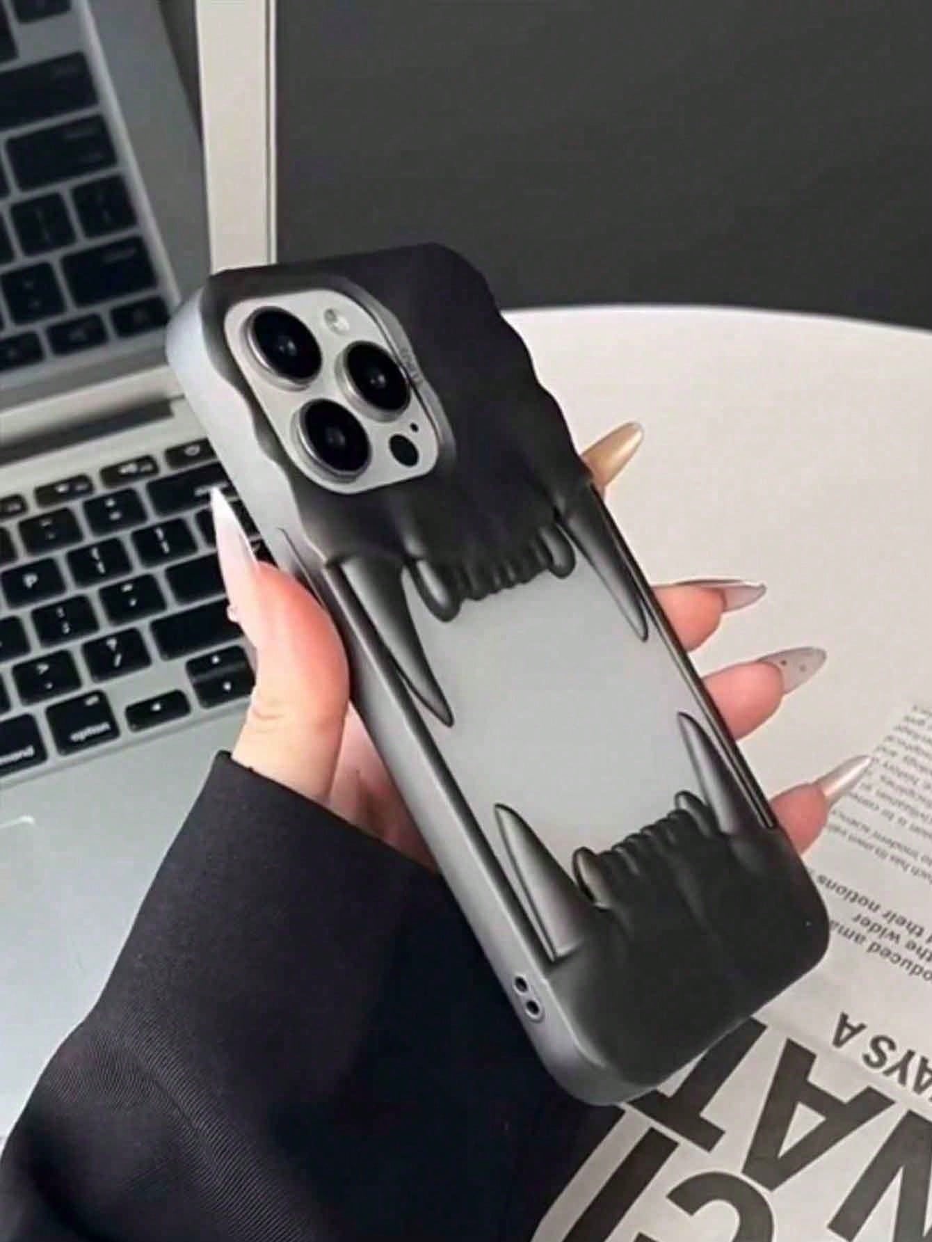 Minimalist Skull Element Silver Plated Fashion Phone Cases 1pc Punk Hollow Wrinkled Canine Tooth Pendant Asymmetrical Design Simple Yet Stylish Suitable For Both Men And Women Waterproof Shockproof An