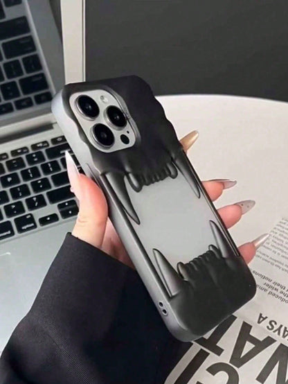 Minimalist Skull Element Silver Plated Fashion Phone Cases 1pc Punk Hollow Wrinkled Canine Tooth Pendant Asymmetrical Design Simple Yet Stylish Suitable For Both Men And Women Waterproof Shockproof An