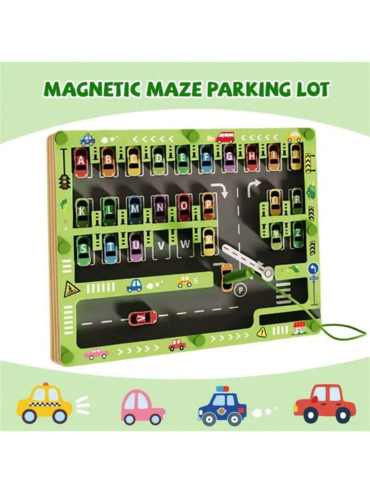 MINKOJA Wooden Magnetic Letter Maze Learning Toys, Enlightenment Intelligence Development Teaching Aids Fine Motor Learning Toys, Parking Lot Pinyin Learning Toy Activities Counting For Kids Birthday
