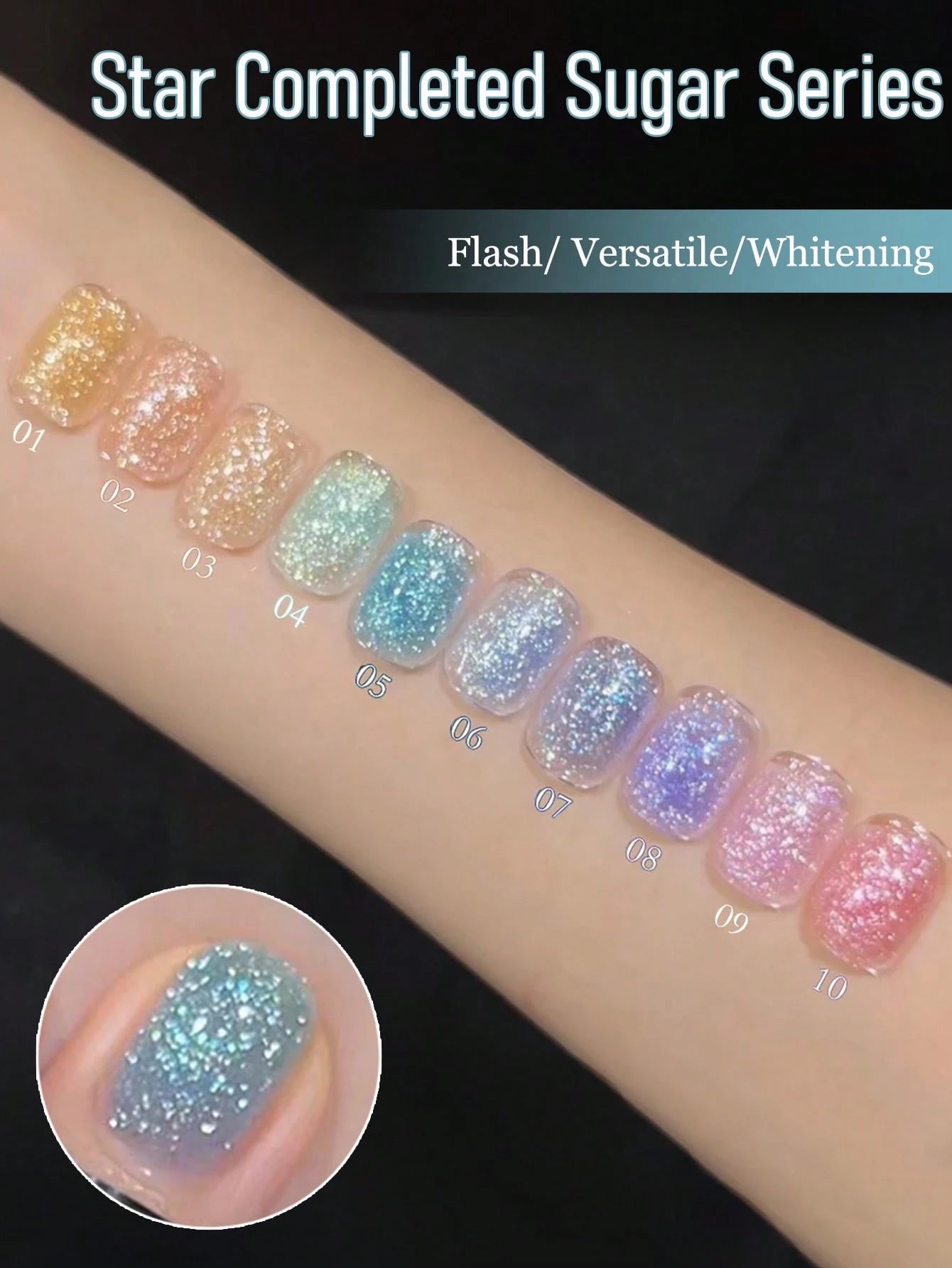 MISS SHAKA 10ml Summer Super Glitter Powder Blue & White Starry Sky Candy Diamond Gel Nail Polish, Gel Series Light Therapy Gel Whitening Style, Popular Nail Salon Home DIY Nail Art Supplies