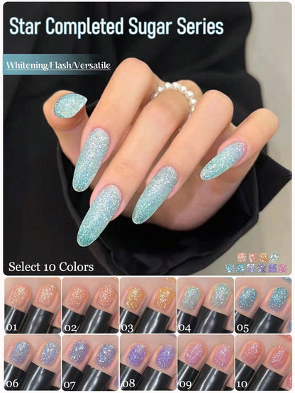 MISS SHAKA 10ml Summer Super Glitter Powder Blue & White Starry Sky Candy Diamond Gel Nail Polish, Gel Series Light Therapy Gel Whitening Style, Popular Nail Salon Home DIY Nail Art Supplies