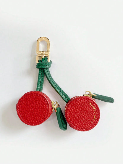 MIYIN Cherry Pattern Wallet Keychain Fruit Charm 2025 New Money Pouch Compatible With Airtag & Wallet Cute Keychain Mini Pouch Wallet With Two Zipper Pockets Gift For Girl Women For Women Wallet Mini