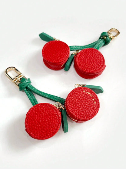 MIYIN Cherry Pattern Wallet Keychain Fruit Charm 2025 New Money Pouch Compatible With Airtag & Wallet Cute Keychain Mini Pouch Wallet With Two Zipper Pockets Gift For Girl Women For Women Wallet Mini