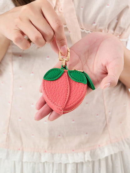 MIYIN Cherry Pattern Wallet Keychain Fruit Charm 2025 New Money Pouch Compatible With Airtag & Wallet Cute Keychain Mini Pouch Wallet With Two Zipper Pockets Gift For Girl Women For Women Wallet Mini