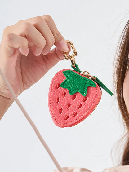 MIYIN Cherry Pattern Wallet Keychain Fruit Charm 2025 New Money Pouch Compatible With Airtag & Wallet Cute Keychain Mini Pouch Wallet With Two Zipper Pockets Gift For Girl Women For Women Wallet Mini