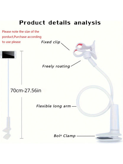 Mobile Phone Clamp Bracket Flexible Long Arm Gooseneck Slouchy Person Bracket With Handle, Bedside Tabletop Overhead Live Streaming Mobile Phone Tablet Bracket Compatible With IPhone, Android Phone, G