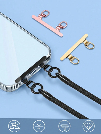 Mobile Phone Lanyard With Dual Ear Stainless Steel Clips, Metal Pad Hanging Chain, Ultra-Thin Patch To Prevent Phone Loss, Sturdy Connecting Piecehone Strap Component Replacement, Suitable For Phone C