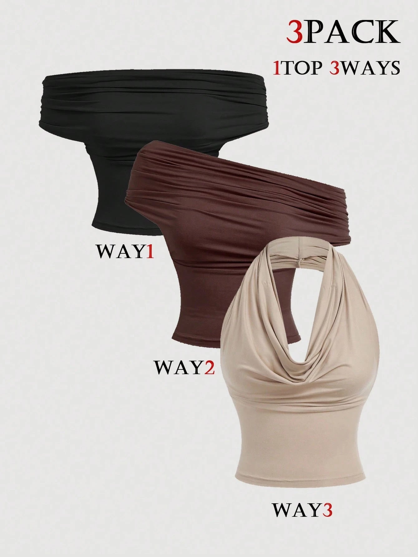 MOD 3-Way Wear Women's Casual Sexy Solid Color Slim Fit Top For Summer Night Club Beige Dark Brown Black
