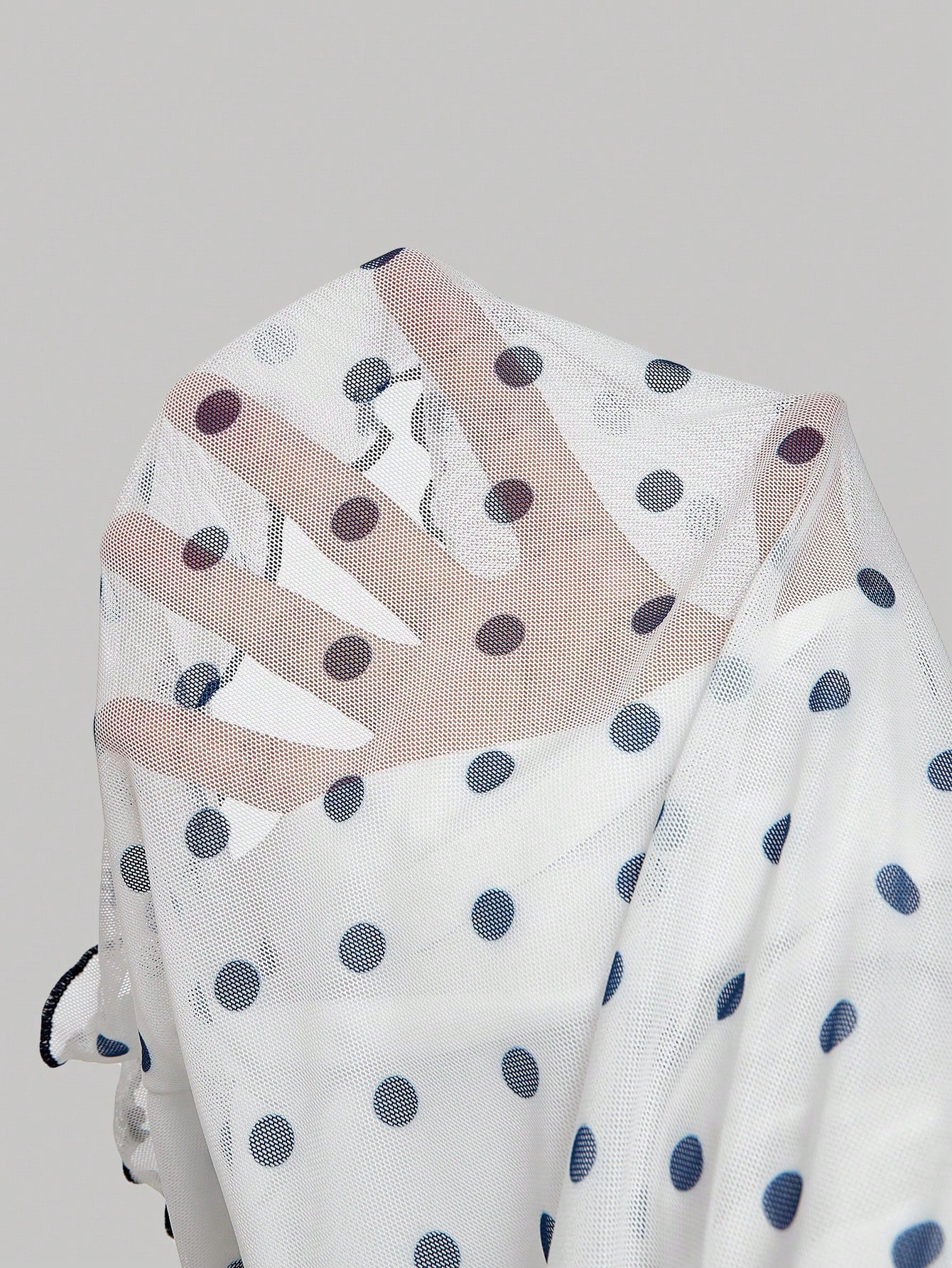 MOD Asymmetric Bow Ruched Mesh Polka Dot Top