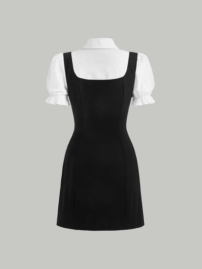 MOD Double Breasted Bow Front 2 In 1 Overall Dress