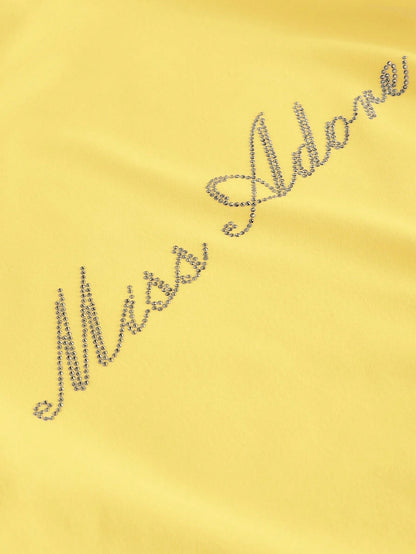 MOD Women's Rhinestone Twist Ruched Fitted Yellow Tank Top
