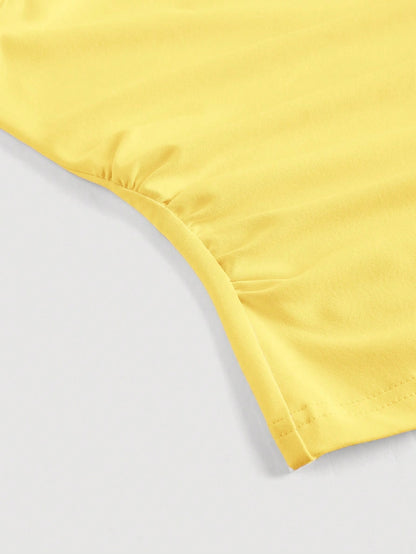 MOD Women's Rhinestone Twist Ruched Fitted Yellow Tank Top