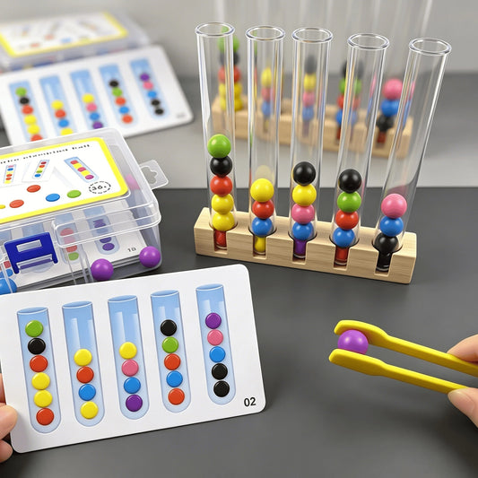 Montessori Color Sorting Tube Game With Balls & Tweezers, Fine Motor Skills Matching Educational Toy For Preschool Kids