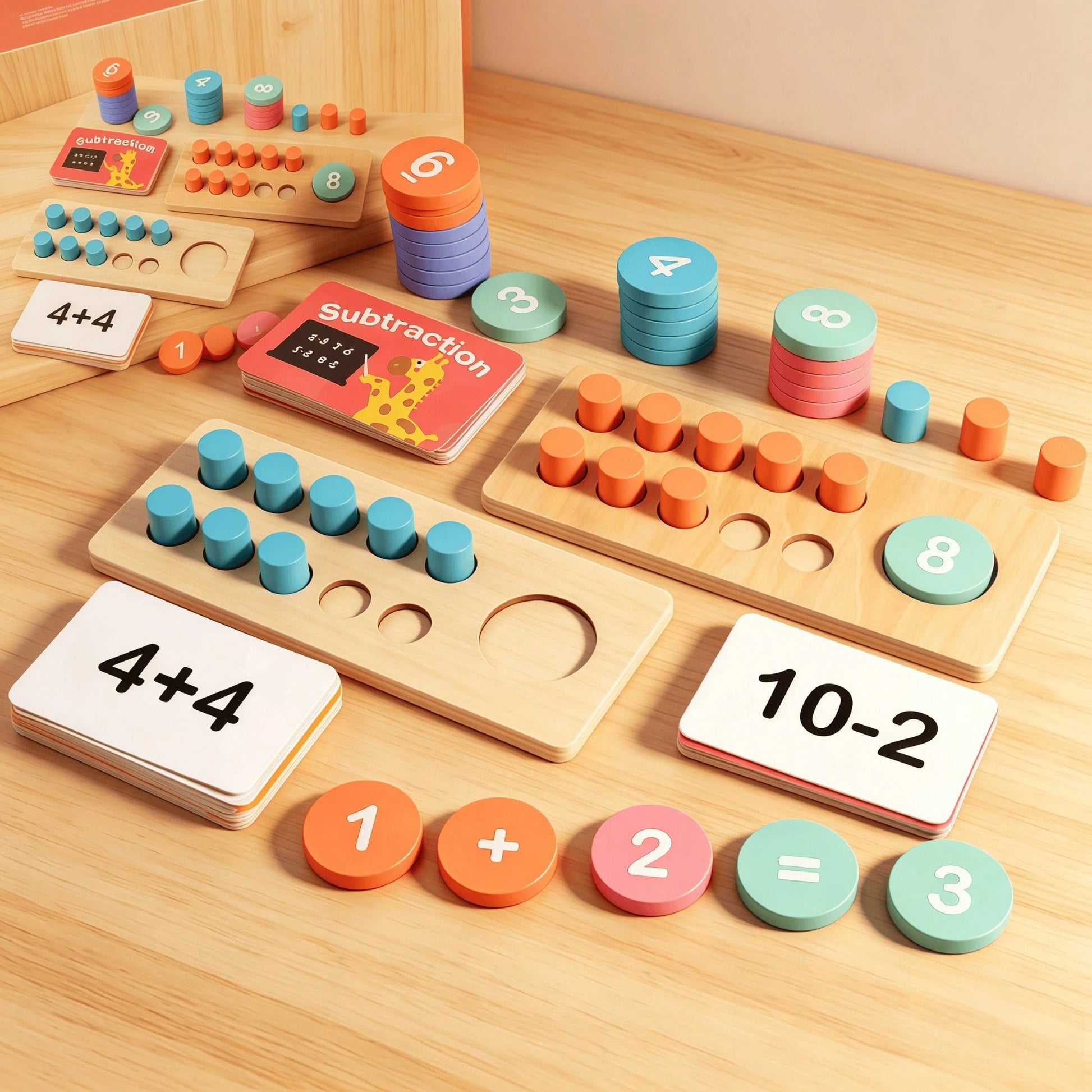 Montessori Math Manipulatives Wooden Learning Digit & Counting Game 10-Frame Set, Suitable For Elementary Classrooms And Kindergartens
