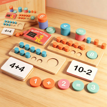 Montessori Math Manipulatives Wooden Learning Digit & Counting Game 10-Frame Set, Suitable For Elementary Classrooms And Kindergartens
