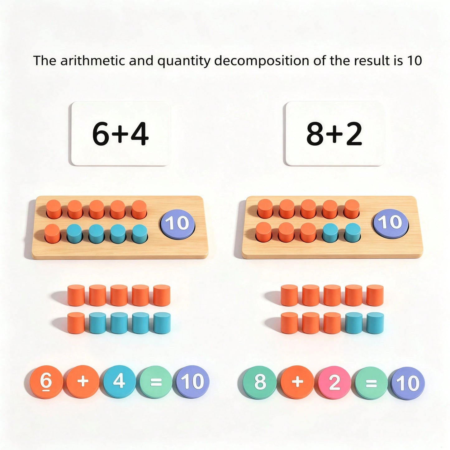 Montessori Math Manipulatives Wooden Learning Digit & Counting Game 10-Frame Set, Suitable For Elementary Classrooms And Kindergartens