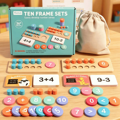 Montessori Math Manipulatives Wooden Learning Digit & Counting Game 10-Frame Set, Suitable For Elementary Classrooms And Kindergartens