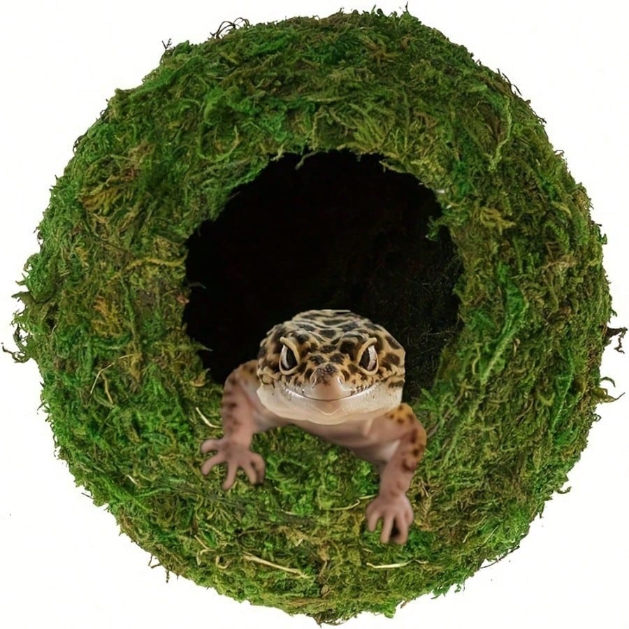Moss Cave, Artificial Green Moss Cave, Hiding Place For Pets Reptiles Frogs And Snakes, Decoration For Terrarium And Vivarium, Gecko Terrarium Decor (Forest Green)