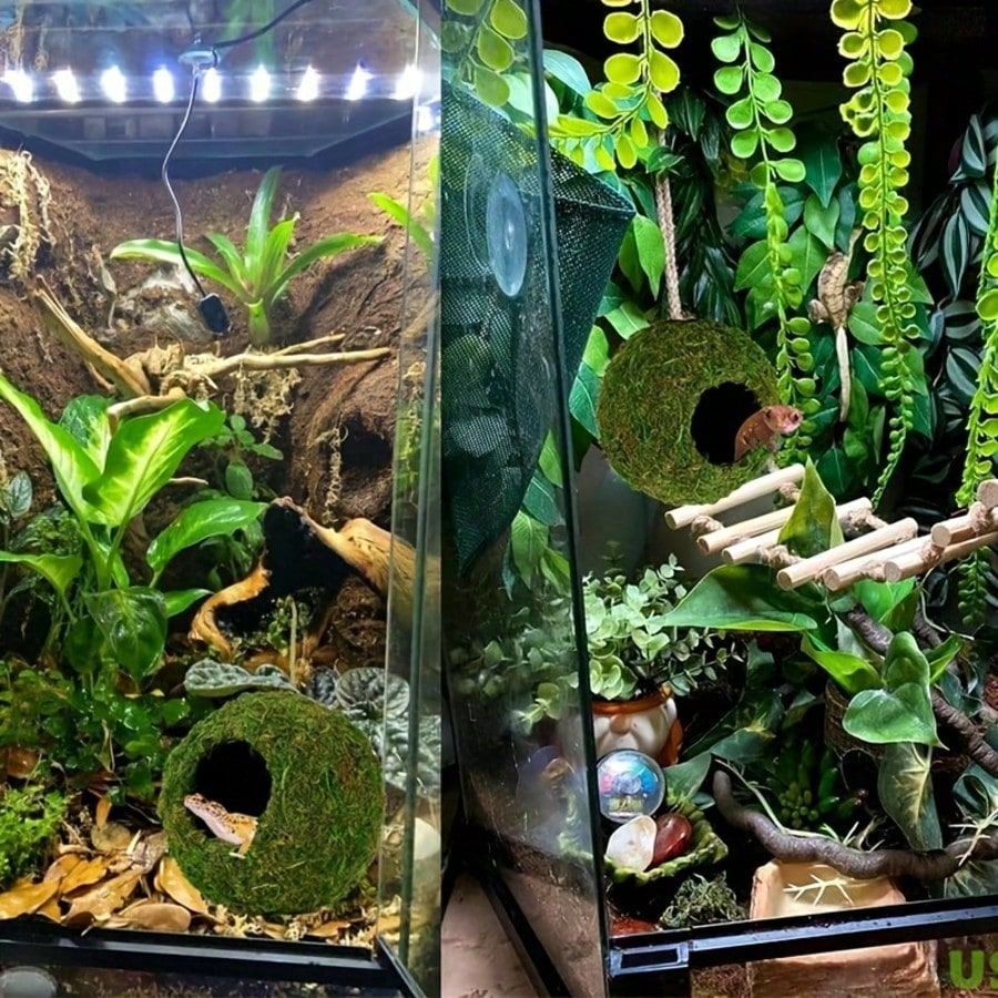 Moss Cave, Artificial Green Moss Cave, Hiding Place For Pets Reptiles Frogs And Snakes, Decoration For Terrarium And Vivarium, Gecko Terrarium Decor (Forest Green)