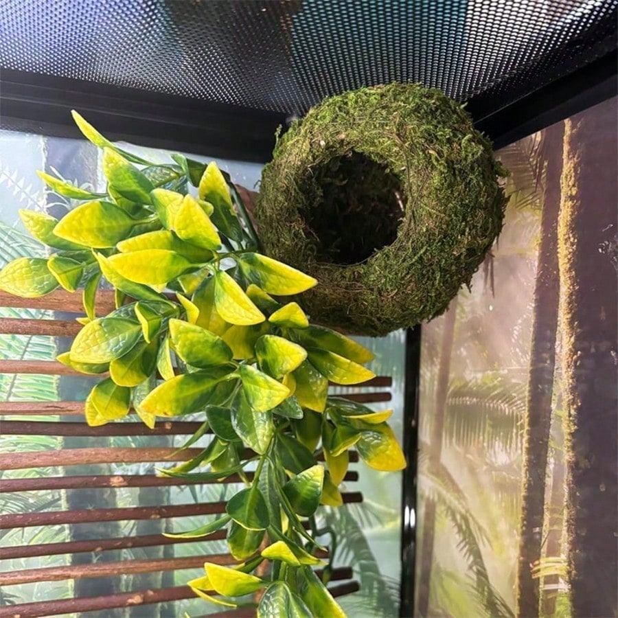 Moss Cave, Artificial Green Moss Cave, Hiding Place For Pets Reptiles Frogs And Snakes, Decoration For Terrarium And Vivarium, Gecko Terrarium Decor (Forest Green)
