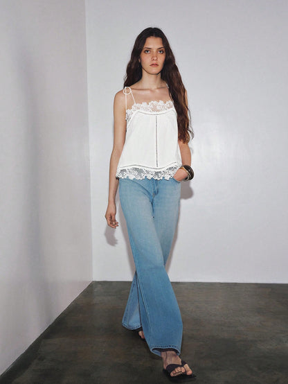 MOTF PREMIUM VACATION LOOSE COTTON EMBROIDERED FLORAL TRIM CAMISOLE TOP, SPRING/SUMMER