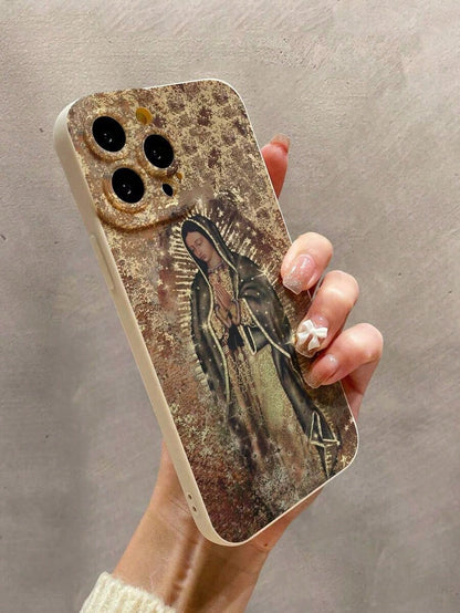 Mother Mary Pattern Liquid Silicone Mobile Phone Case Full-Body Protection Shockproof Anti-Fall TPU Soft Rubber Case Compatible With IPhoneFOR-YOUR-BELOVED-PHONE Christmas Gifts Christmas Gifts