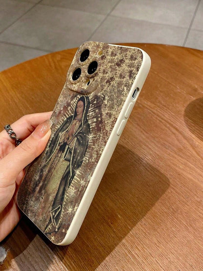 Mother Mary Pattern Liquid Silicone Mobile Phone Case Full-Body Protection Shockproof Anti-Fall TPU Soft Rubber Case Compatible With IPhoneFOR-YOUR-BELOVED-PHONE Christmas Gifts Christmas Gifts