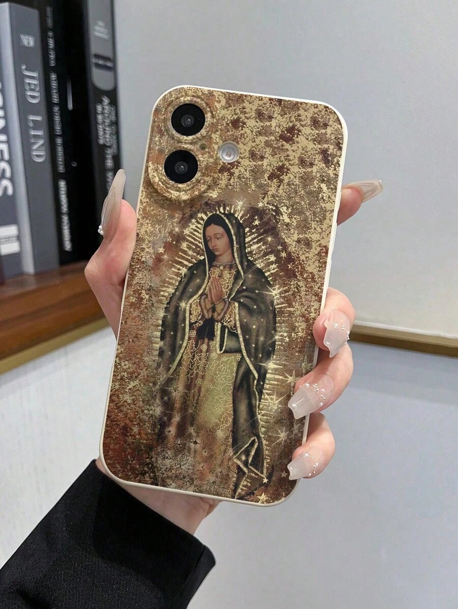 Mother Mary Pattern Liquid Silicone Mobile Phone Case Full-Body Protection Shockproof Anti-Fall TPU Soft Rubber Case Compatible With IPhoneFOR-YOUR-BELOVED-PHONE Christmas Gifts Christmas Gifts