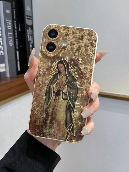 Mother Mary Pattern Liquid Silicone Mobile Phone Case Full-Body Protection Shockproof Anti-Fall TPU Soft Rubber Case Compatible With IPhoneFOR-YOUR-BELOVED-PHONE Christmas Gifts Christmas Gifts