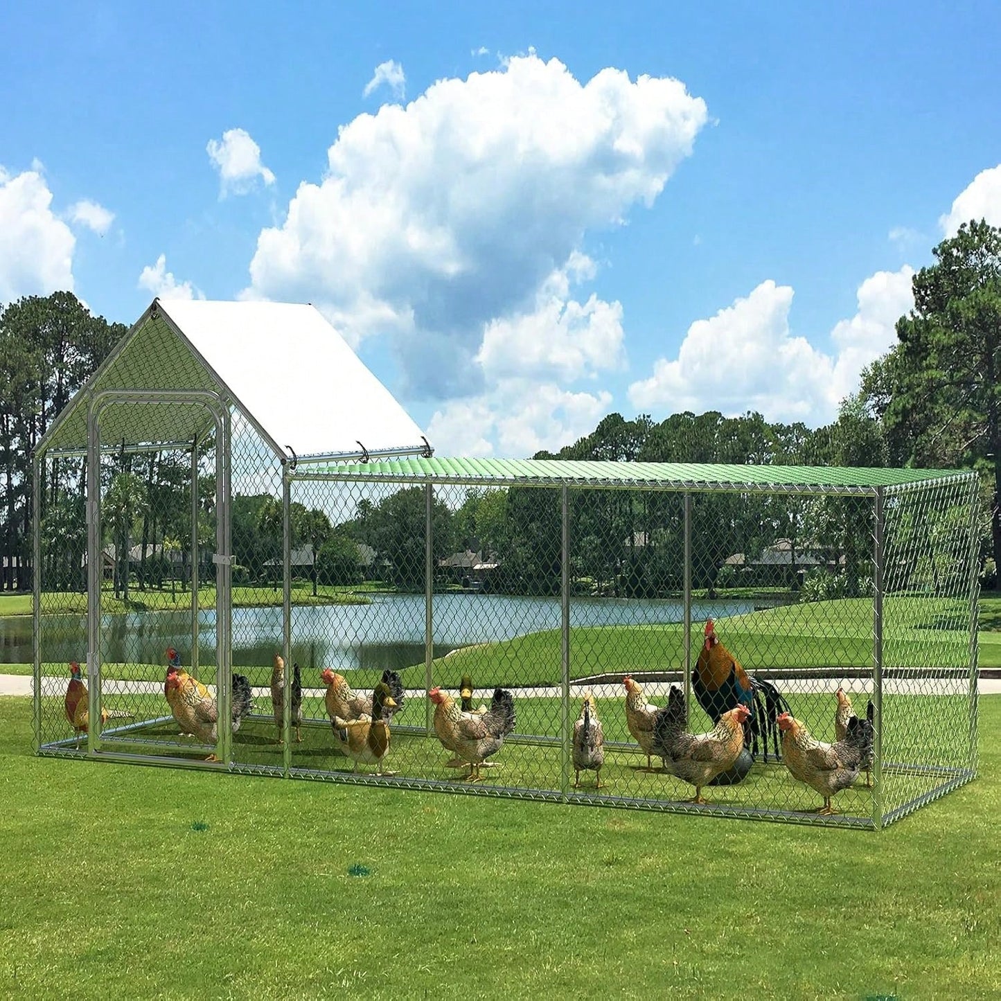 mteryoing Large Metal Chicken Co Op, Chicken Run For Yard With Waterproof And Anti-UV Cover, Walk-In Chicken House For 8/10 Chickens, Rabbits Duck Outdoor Farm Yard