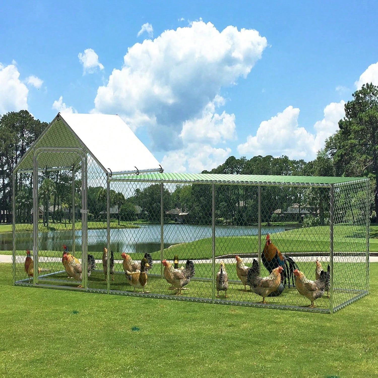 mteryoing Large Metal Chicken Co Op, Chicken Run For Yard With Waterproof And Anti-UV Cover, Walk-In Chicken House For 8/10 Chickens, Rabbits Duck Outdoor Farm Yard