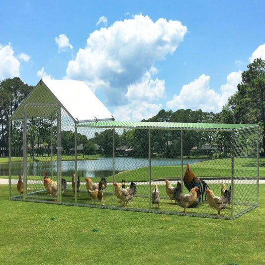 mteryoing Large Metal Chicken Co Op, Chicken Run For Yard With Waterproof And Anti-UV Cover, Walk-In Chicken House For 8/10 Chickens, Rabbits Duck Outdoor Farm Yard