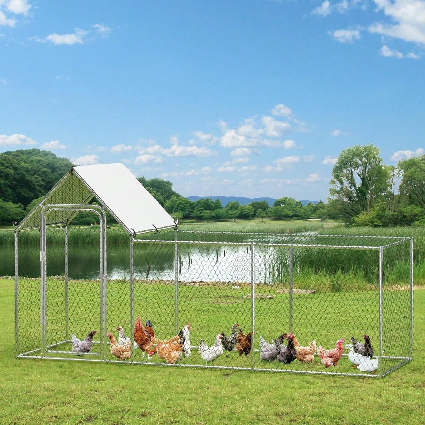 mteryoing Large Metal Chicken Co Op, Chicken Run For Yard With Waterproof And Anti-UV Cover, Walk-In Chicken House For 8/10 Chickens, Rabbits Duck Outdoor Farm Yard