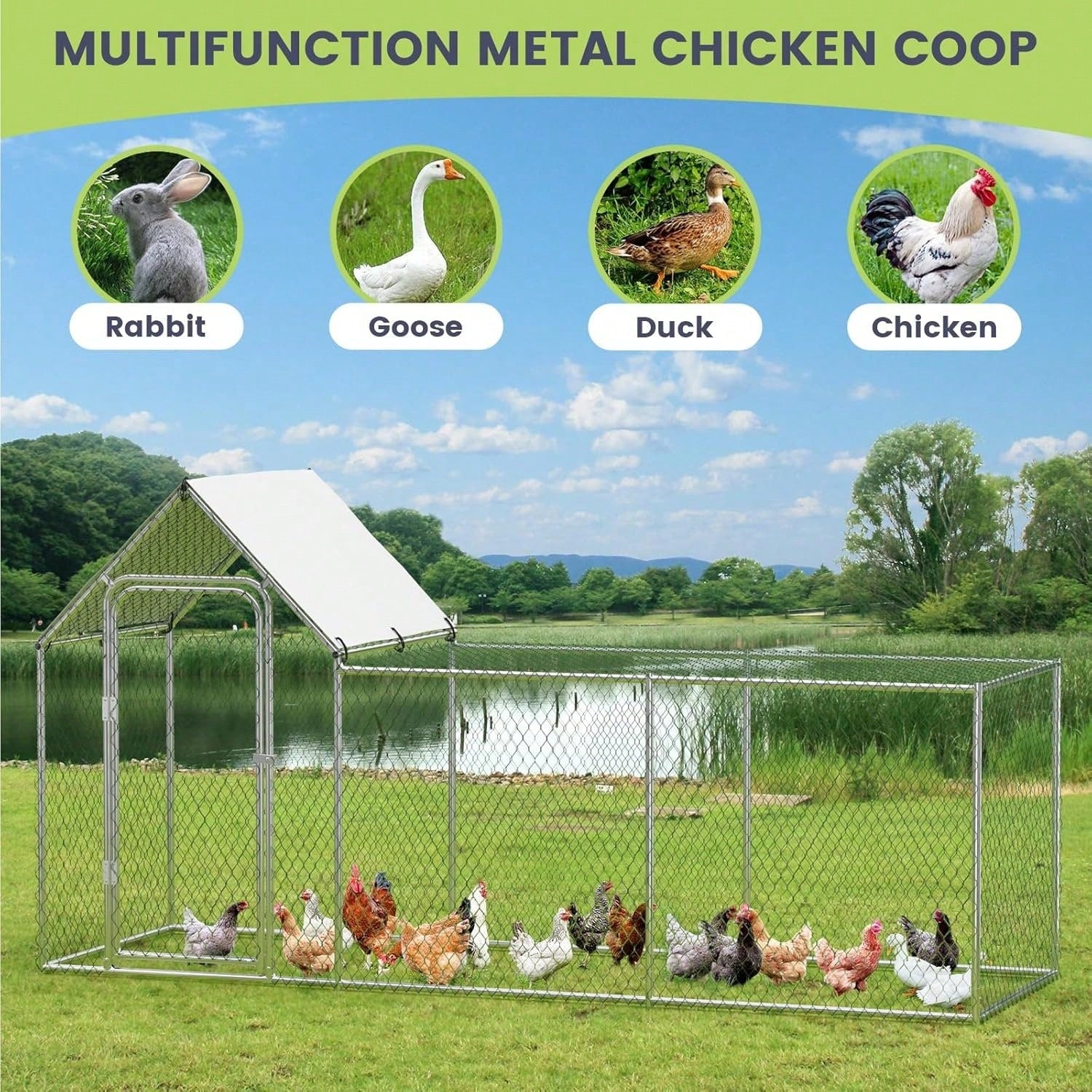 mteryoing Large Metal Chicken Co Op, Chicken Run For Yard With Waterproof And Anti-UV Cover, Walk-In Chicken House For 8/10 Chickens, Rabbits Duck Outdoor Farm Yard