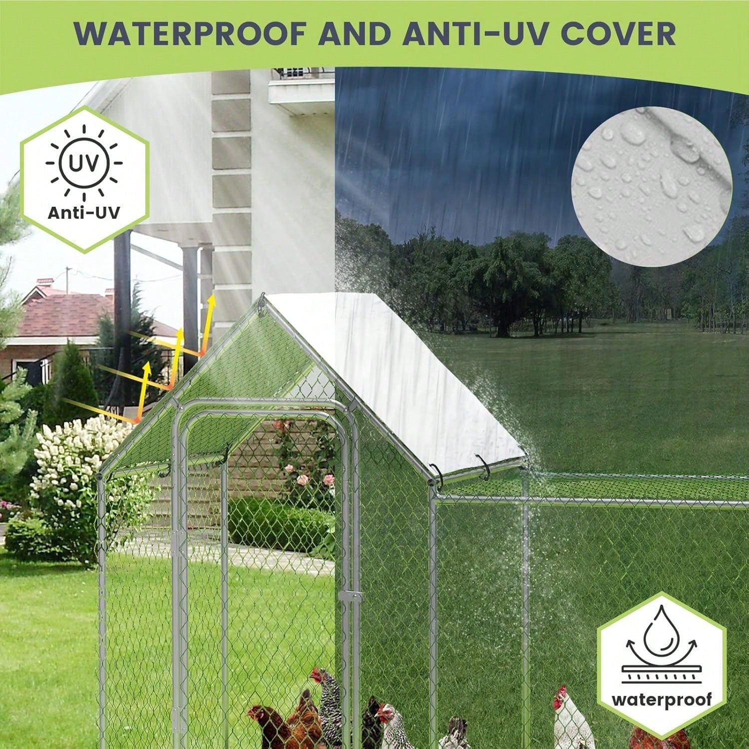 mteryoing Large Metal Chicken Co Op, Chicken Run For Yard With Waterproof And Anti-UV Cover, Walk-In Chicken House For 8/10 Chickens, Rabbits Duck Outdoor Farm Yard