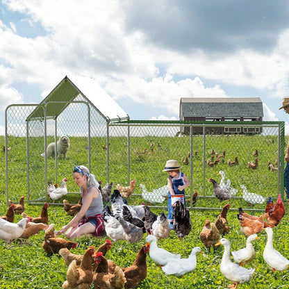 mteryoing Large Metal Chicken Co Op, Chicken Run For Yard With Waterproof And Anti-UV Cover, Walk-In Chicken House For 8/10 Chickens, Rabbits Duck Outdoor Farm Yard