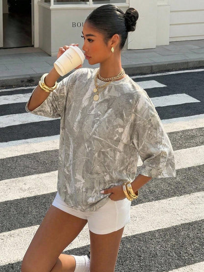Muchica Plus Size Casual Streetwear Minimalist Round Neck Short Sleeve T-Shirt Suitable For Summer Holiday Wedding Office Date Night Guest Sage Green