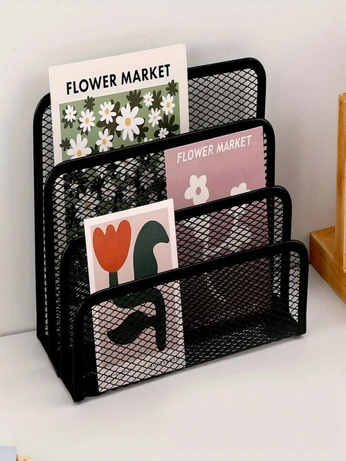 Multi-Function Metal Wire Mesh Desk Organizer Rack With Bookshelf, File Holder, Letter/Card Slots- Space-Saving Freestanding Storage Shelf, Suitable For Home Office, Compact Vertical Design, Fits Hom