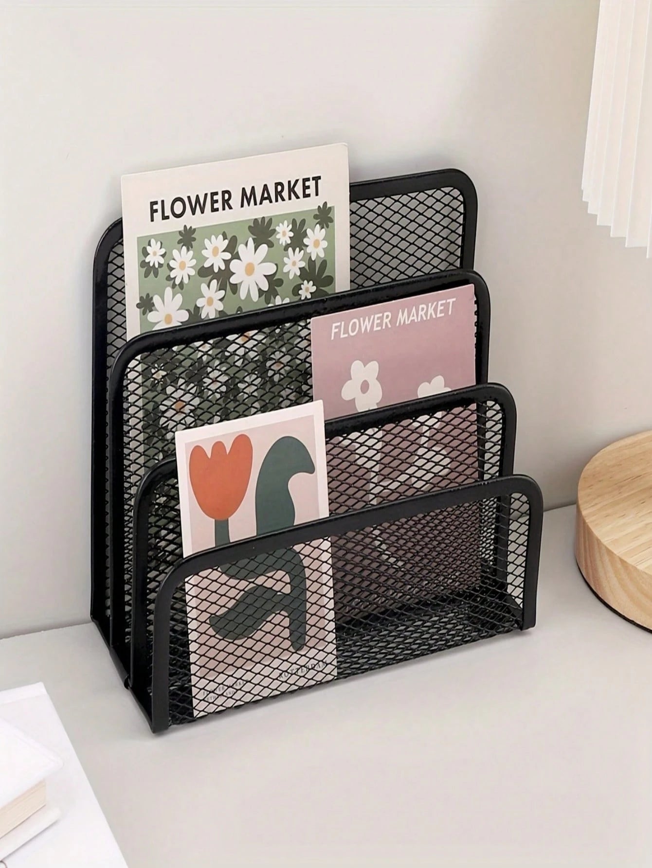 Multi-Function Metal Wire Mesh Desk Organizer Rack With Bookshelf, File Holder, Letter/Card Slots- Space-Saving Freestanding Storage Shelf, Suitable For Home Office, Compact Vertical Design, Fits Hom