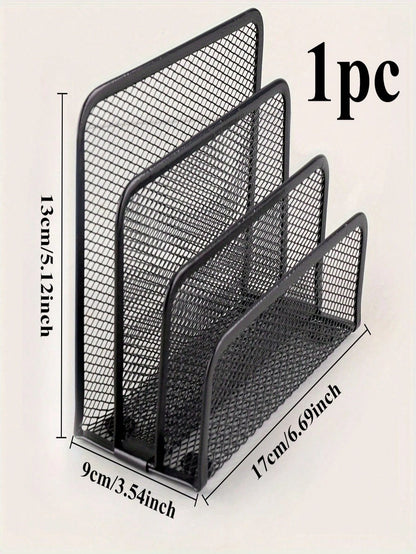 Multi-Function Metal Wire Mesh Desk Organizer Rack With Bookshelf, File Holder, Letter/Card Slots- Space-Saving Freestanding Storage Shelf, Suitable For Home Office, Compact Vertical Design, Fits Hom