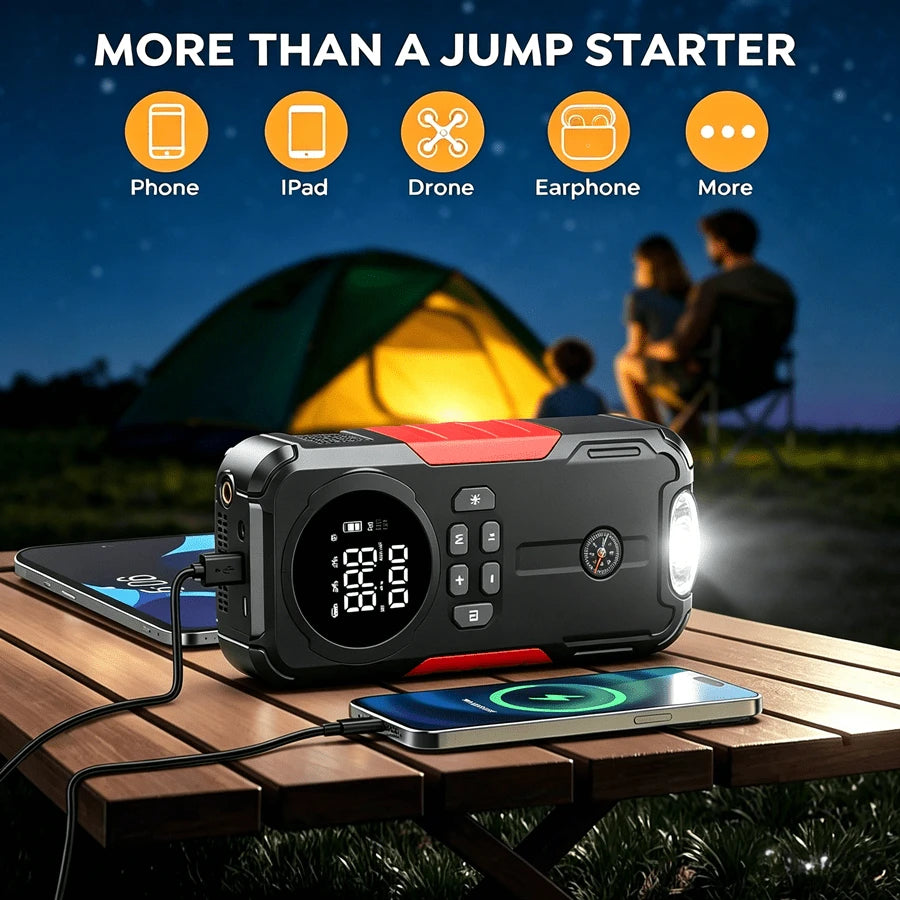 Multifunctional 4-In-1 Jump Starter With Inflator And Power Bank LED Light Jump Starter With Inflator Car Booster With Digital