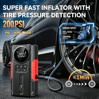 Multifunctional 4-In-1 Jump Starter With Inflator And Power Bank LED Light Jump Starter With Inflator Car Booster With Digital