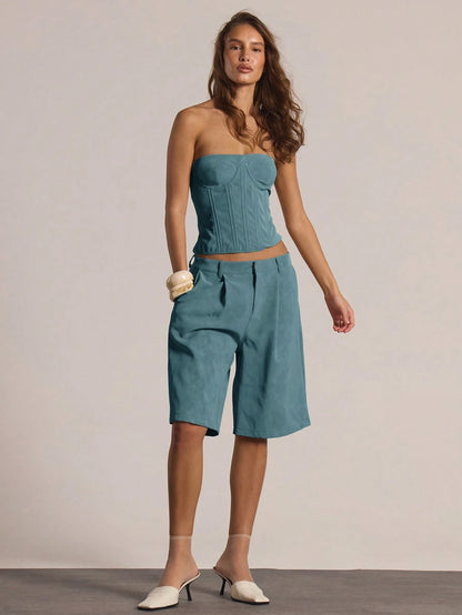 MUSERA Boned Zip Up Strapless Suede Corset Top Only Winter Casual Going Out Sexy Everyday Night Out Cute Holidays Party Valentines Day Spring Summer