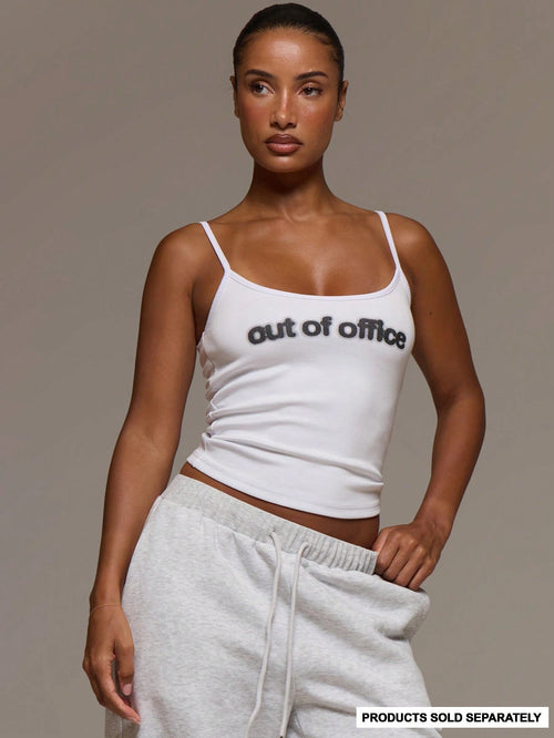 MUSERA Strappy Scoop Neck Graphic 'Out Of Office' Print Fitted Cami Top Cute Everyday Daily Lounge Airport Holidays Vacation Summer Spring Altitude
